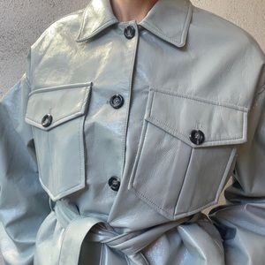 Glossy mini trench jacket